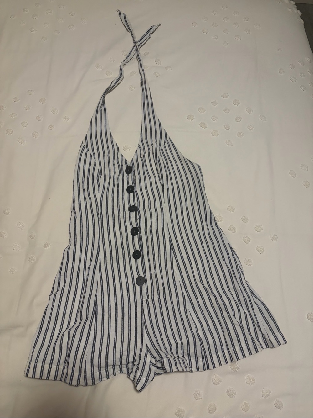 Navy and White Striped Halter Romper